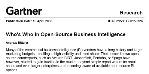 Gartner, Who is who in BI Open Source